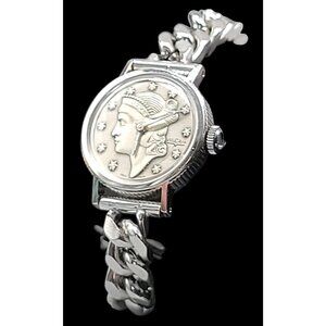 Vtg Vulcain Liberty Head Coin Watch 17 Jewels Swiss FEF 6670 Cal 24mm Kalbe Band